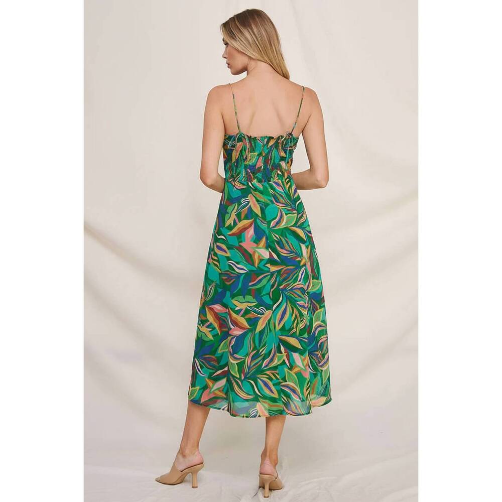 NEW ALLIE ROSE hailey tropical slit hem midi dress in emerald chiffon - Picture 3 of 3